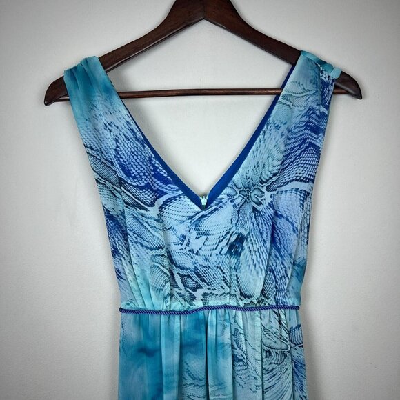 Boston Proper Maxi Dress Women Medium Blue Tonal Print Sleeveless Stretch V-Neck - Picture 3 of 12